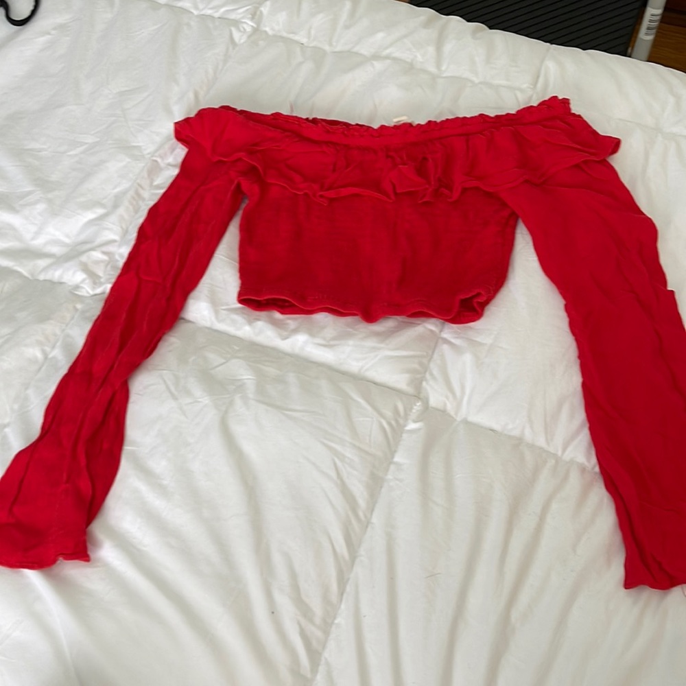 PacSun Red Off the Shoulder Crop Top